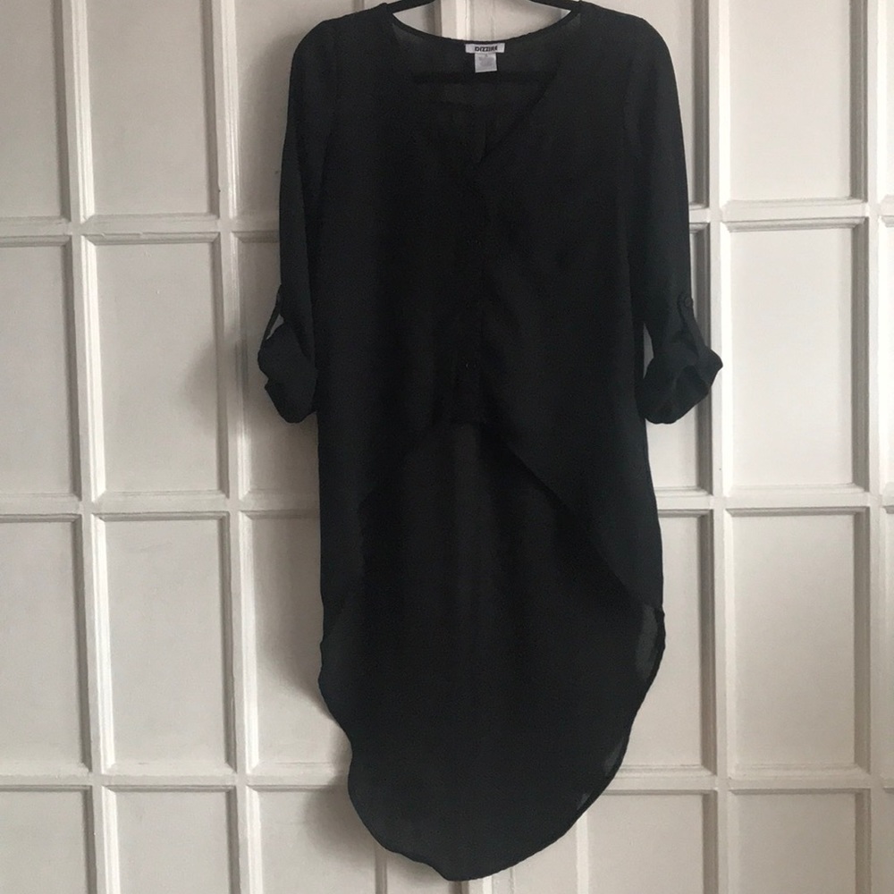 DIZZIRE Black sheer Hi Lo Top adjustable sleeves
